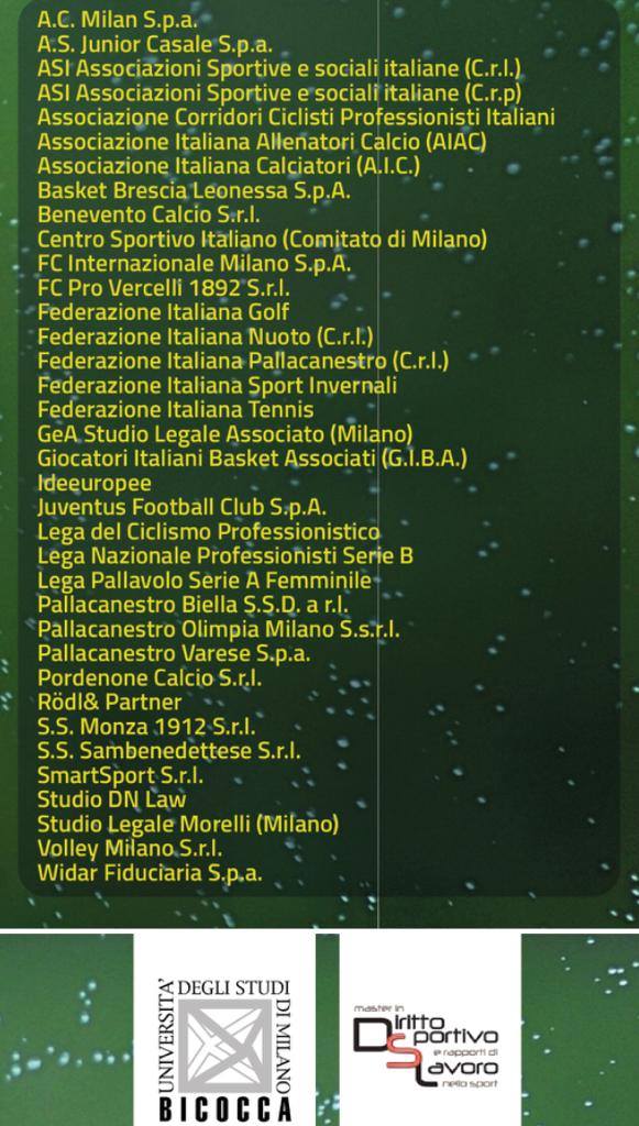Master in Diritto Sportivo e Rapporti di Lavoro nello Sport 2019